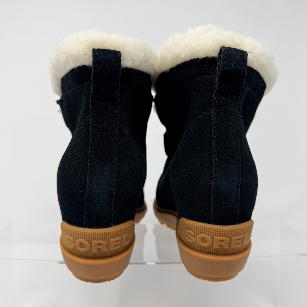 Sorel Women's Ankle Boots Black Suede Shearling Wedge Winter Snow Shoes - Picture 5 of 7